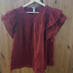 a new day Women's Scarlet Eyelet Flutter Sleeve Blouse